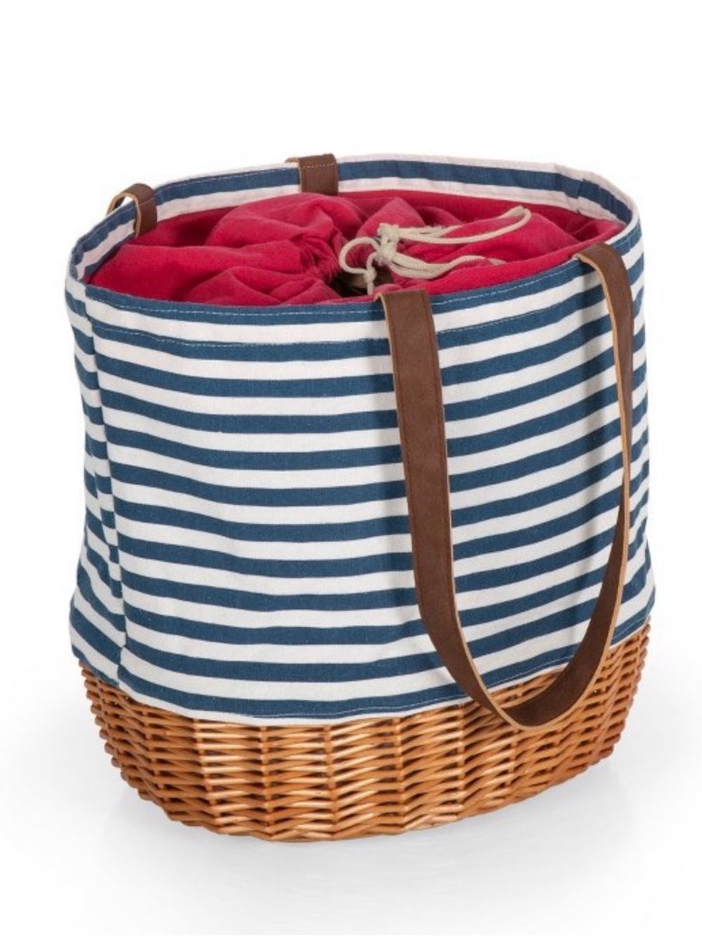 NWT PICNIC TIME Coronado Basket Tote in Navy & White Stripe
